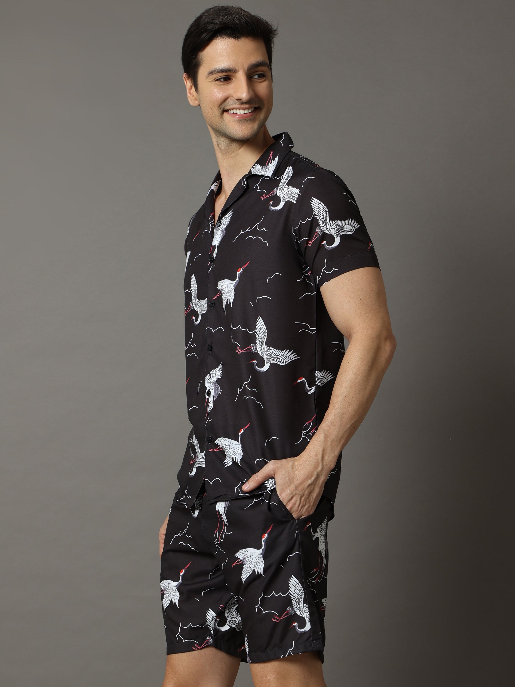 Flamingo Black Co-Ords Co-Ords Bushirt
