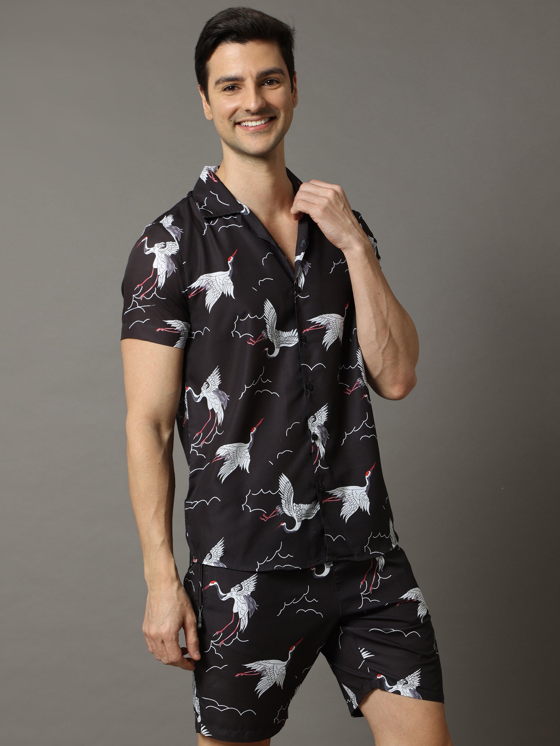 Flamingo Black Co-Ords Co-Ords Bushirt