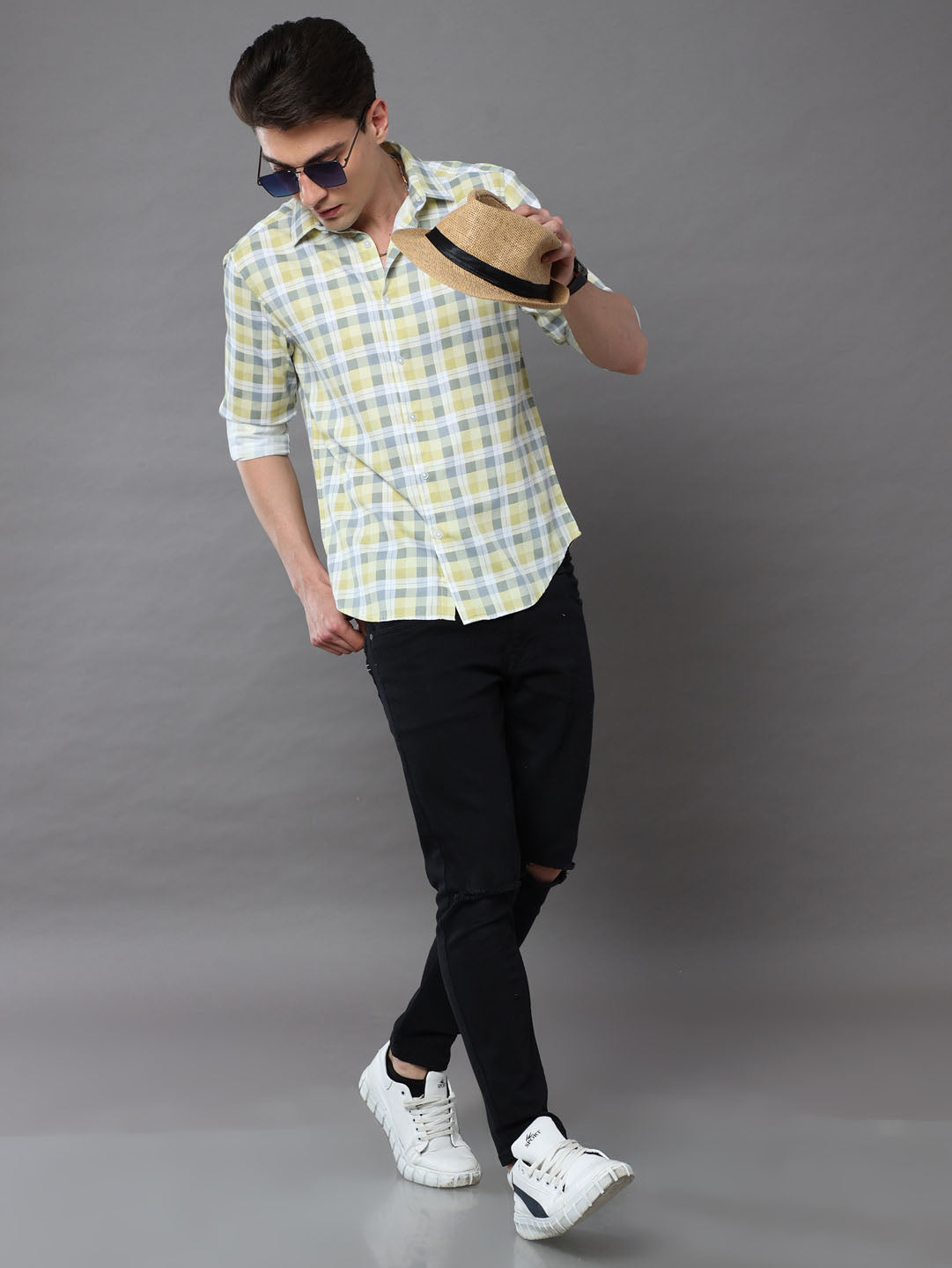 Pale Yellow Checks Shirt Checks Shirt Bushirt