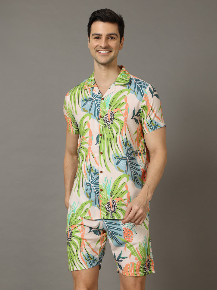 Monster Leaf Peach Co-Ords Regular Size Co-Ords Bushirt