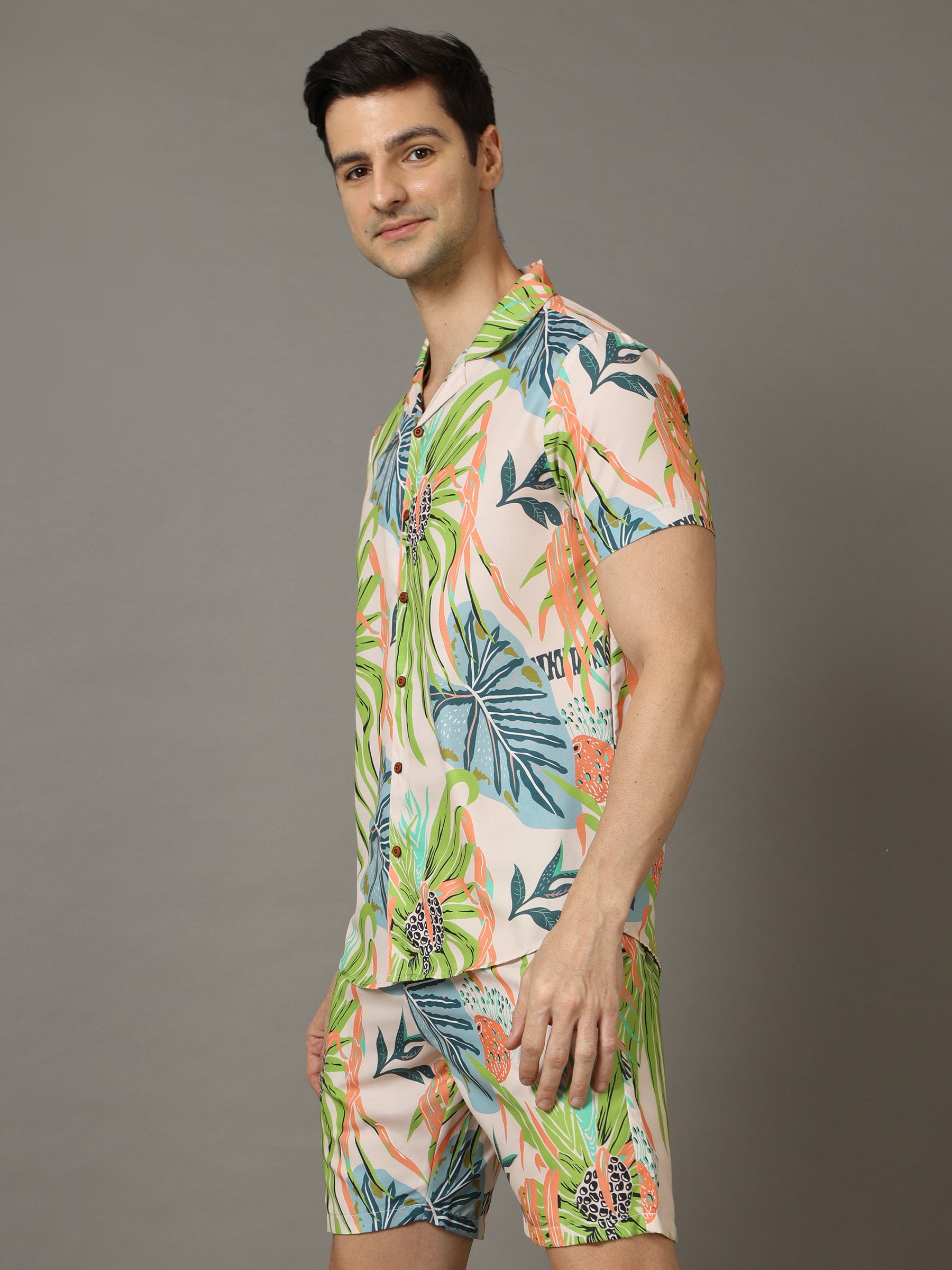 Monster Leaf Peach Co-Ords Co-Ords Bushirt