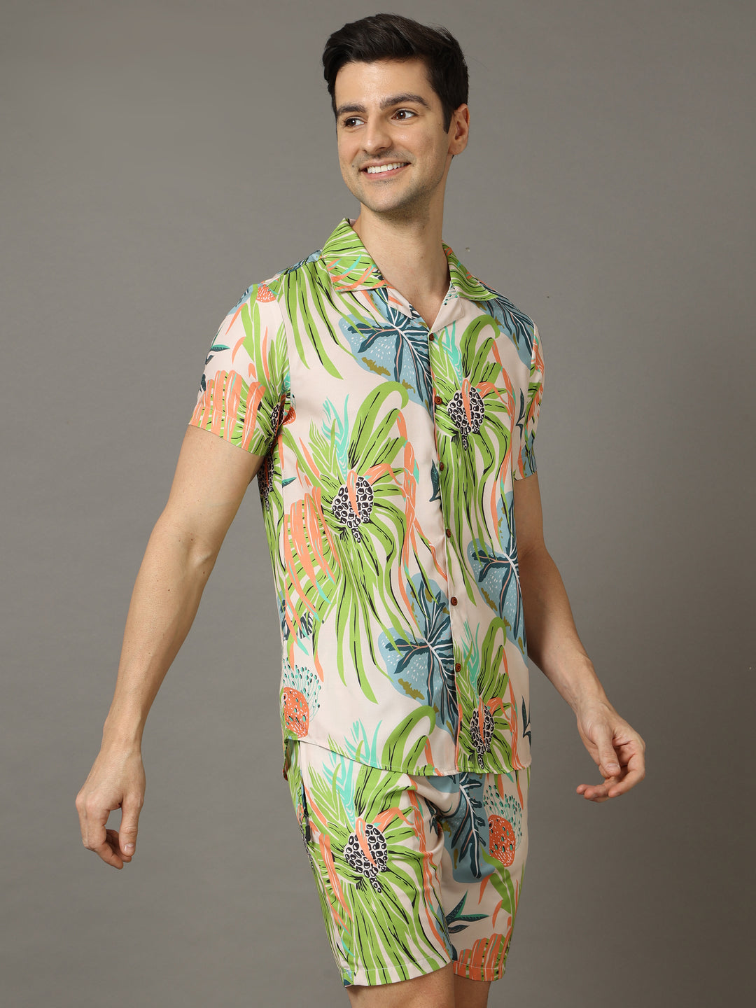 Monster Leaf Peach Co-Ords Regular Size Co-Ords Bushirt