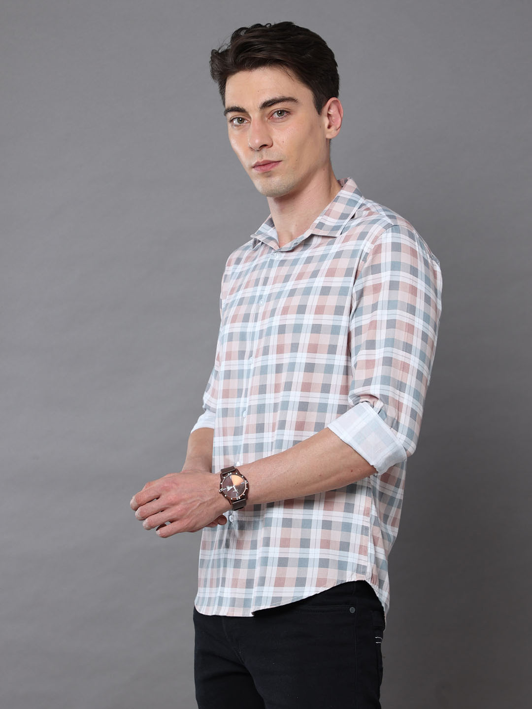 Brown Metal Checks Shirt Checks Shirt Bushirt