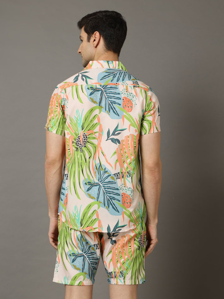 Monster Leaf Peach Co-Ords Regular Size Co-Ords Bushirt