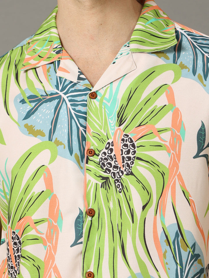 Monster Leaf Peach Co-Ords Regular Size Co-Ords Bushirt