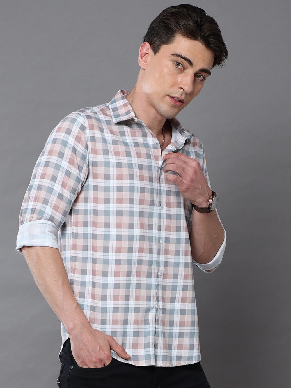 Brown Metal Checks Shirt Checks Shirt Bushirt