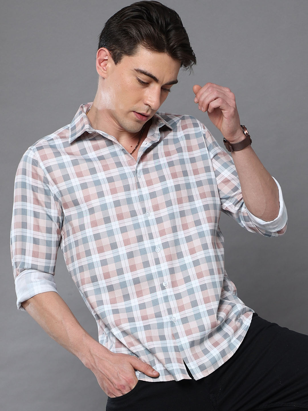 Brown Metal Checks Shirt Checks Shirt Bushirt