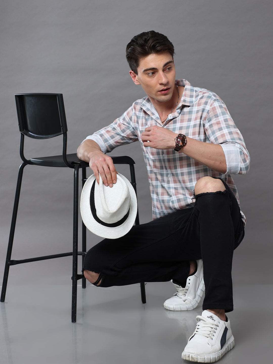 Brown Metal Checks Shirt Checks Shirt Bushirt