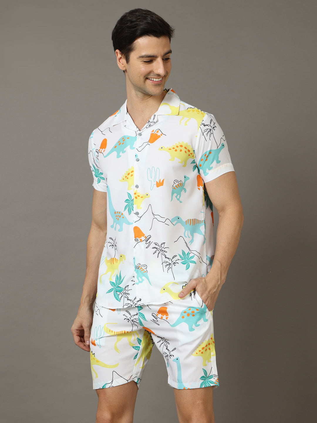 Funny Cartton White Co-Ords Regular Size Co-Ords Bushirt