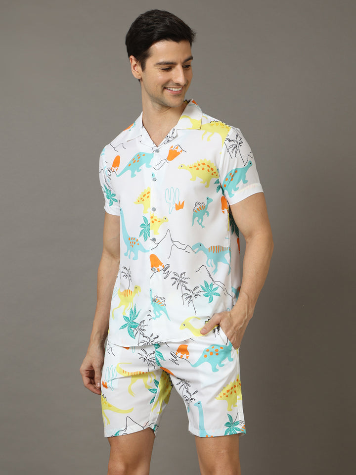 Funny Cartton White Co-Ords Regular Size Co-Ords Bushirt