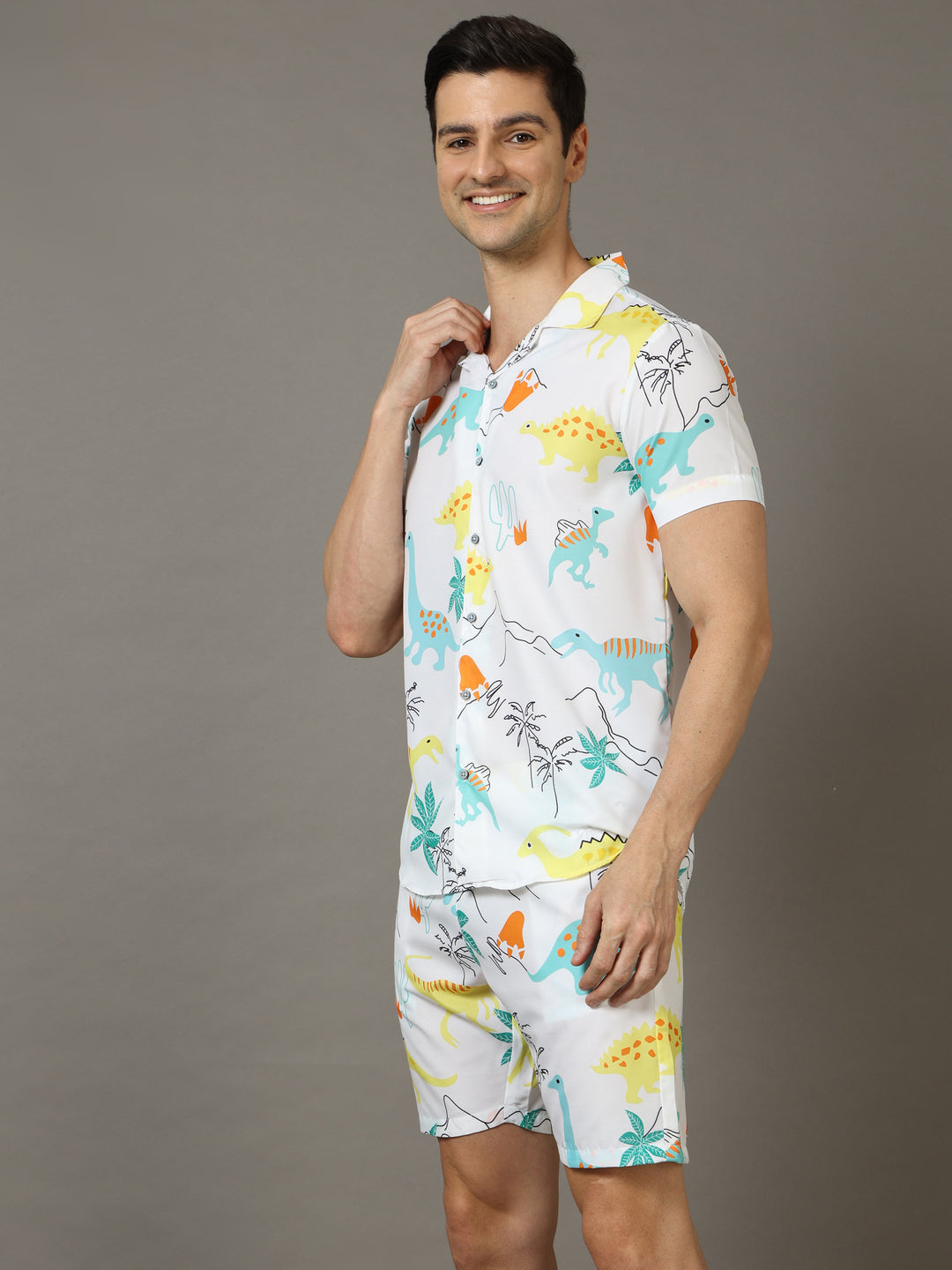 Funny Cartton White Co-Ords Regular Size Co-Ords Bushirt