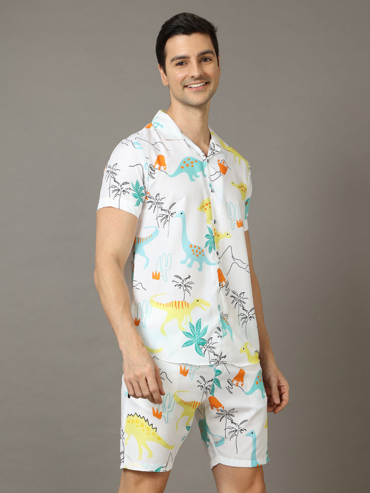 Funny Cartton White Co-Ords Regular Size Co-Ords Bushirt