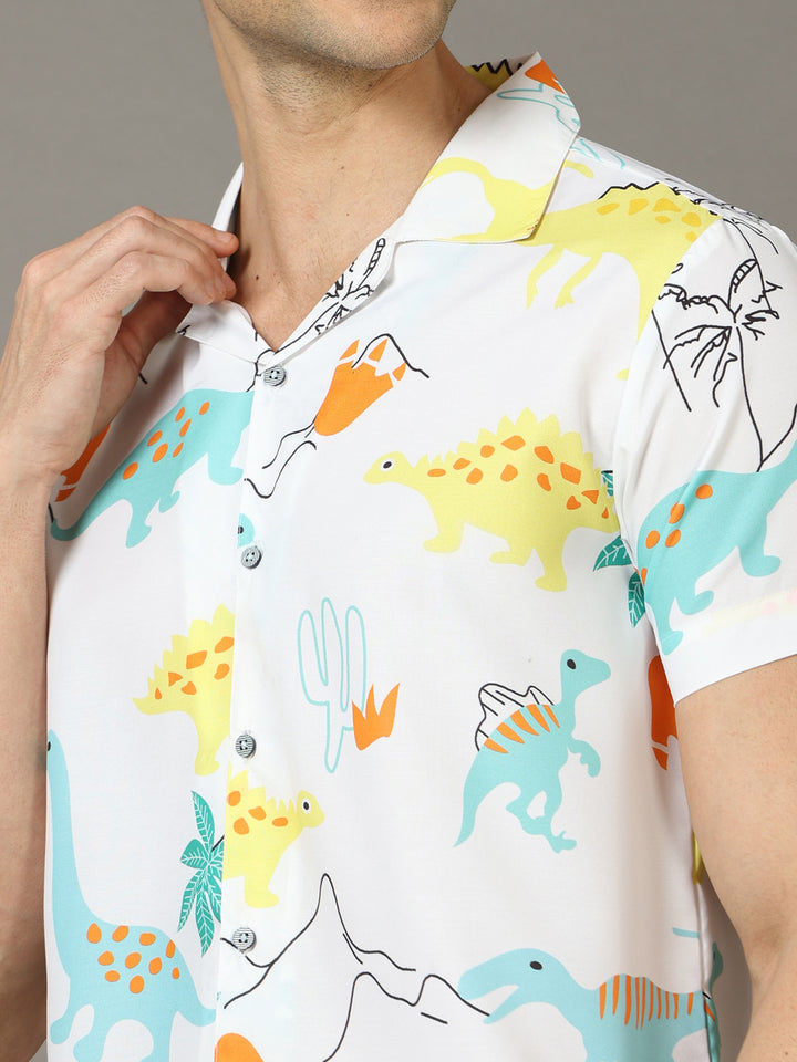 Funny Cartton White Co-Ords Regular Size Co-Ords Bushirt