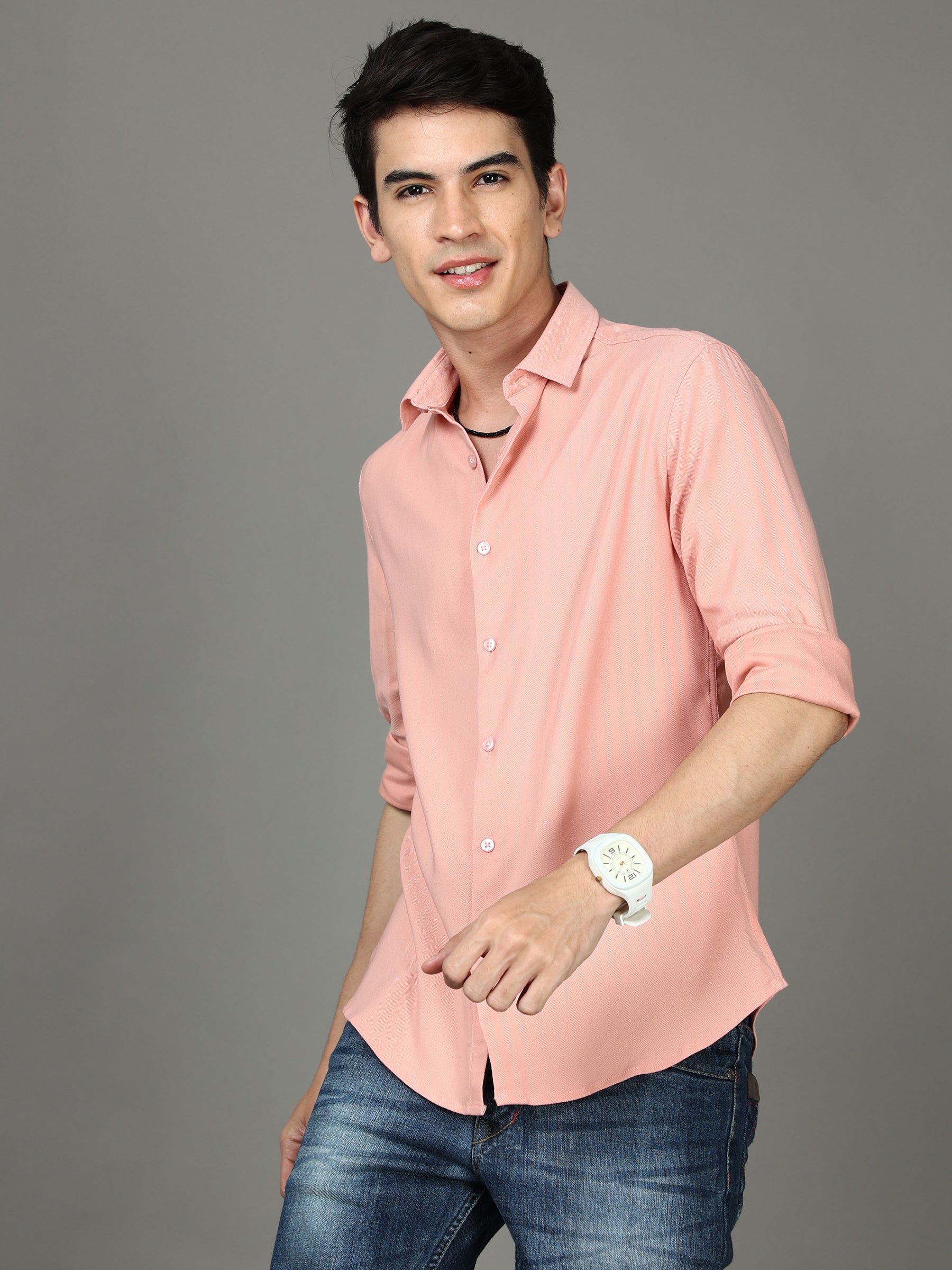 Herringbone Peach Stretch Shirt Solid Shirt Bushirt