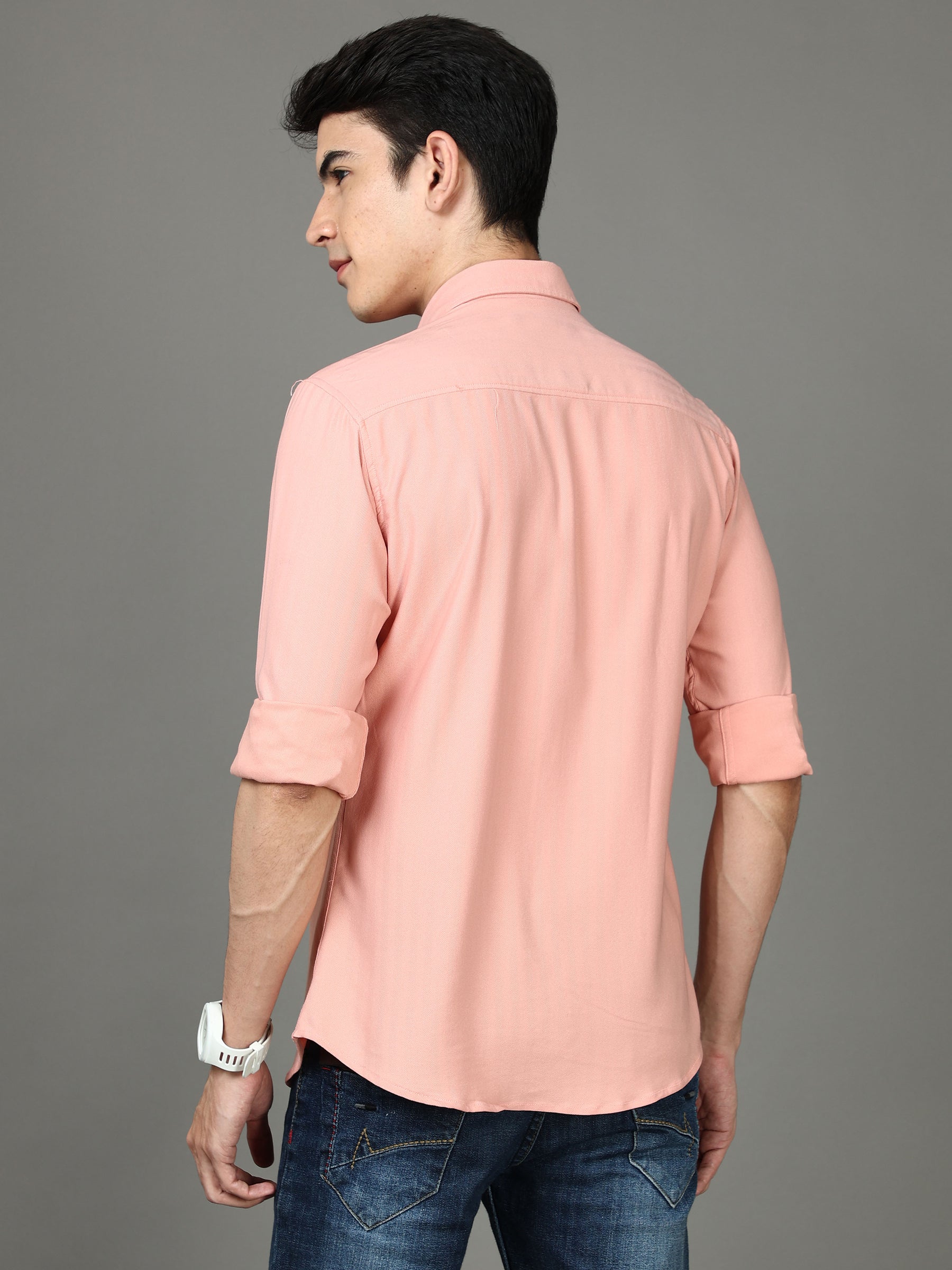 Herringbone Peach Stretch Shirt Solid Shirt Bushirt