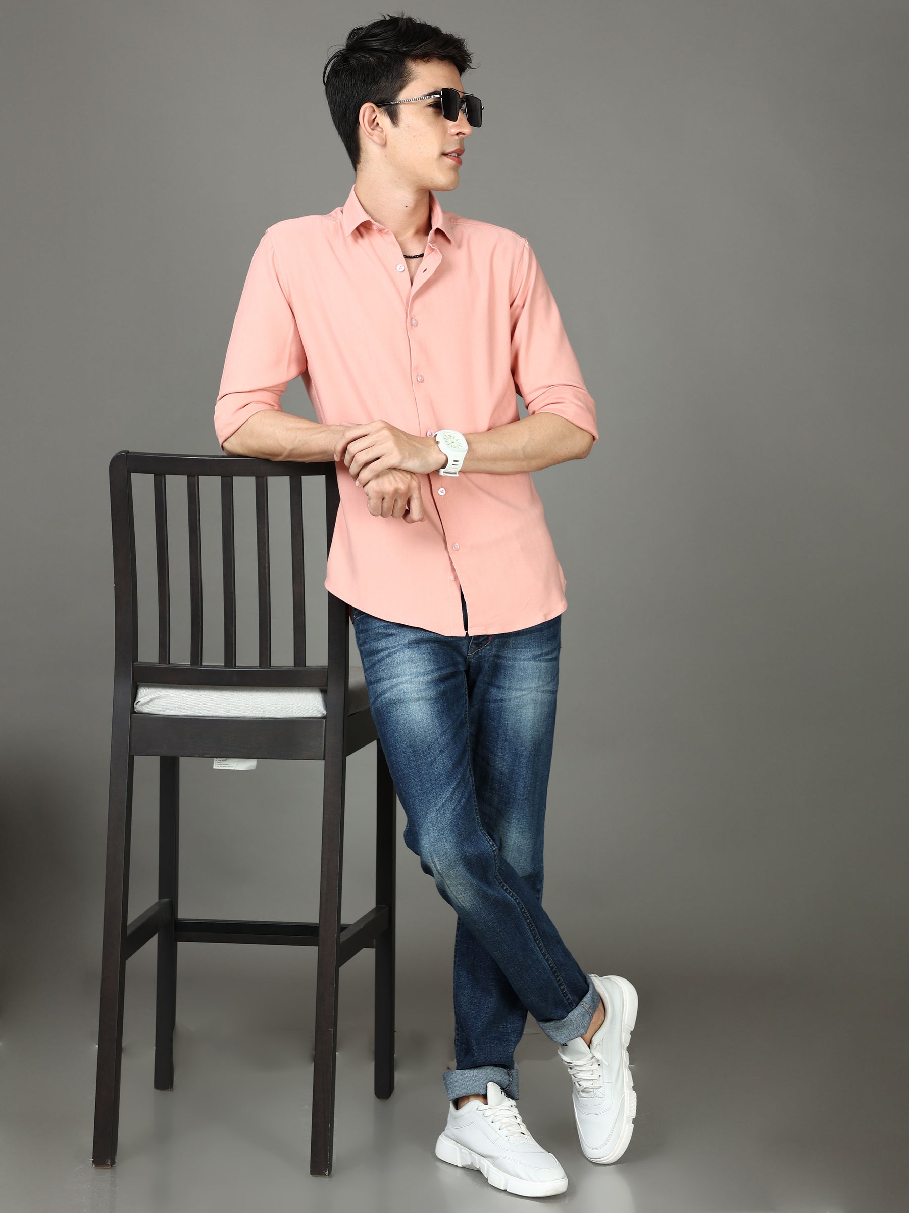 Herringbone Peach Stretch Shirt Solid Shirt Bushirt
