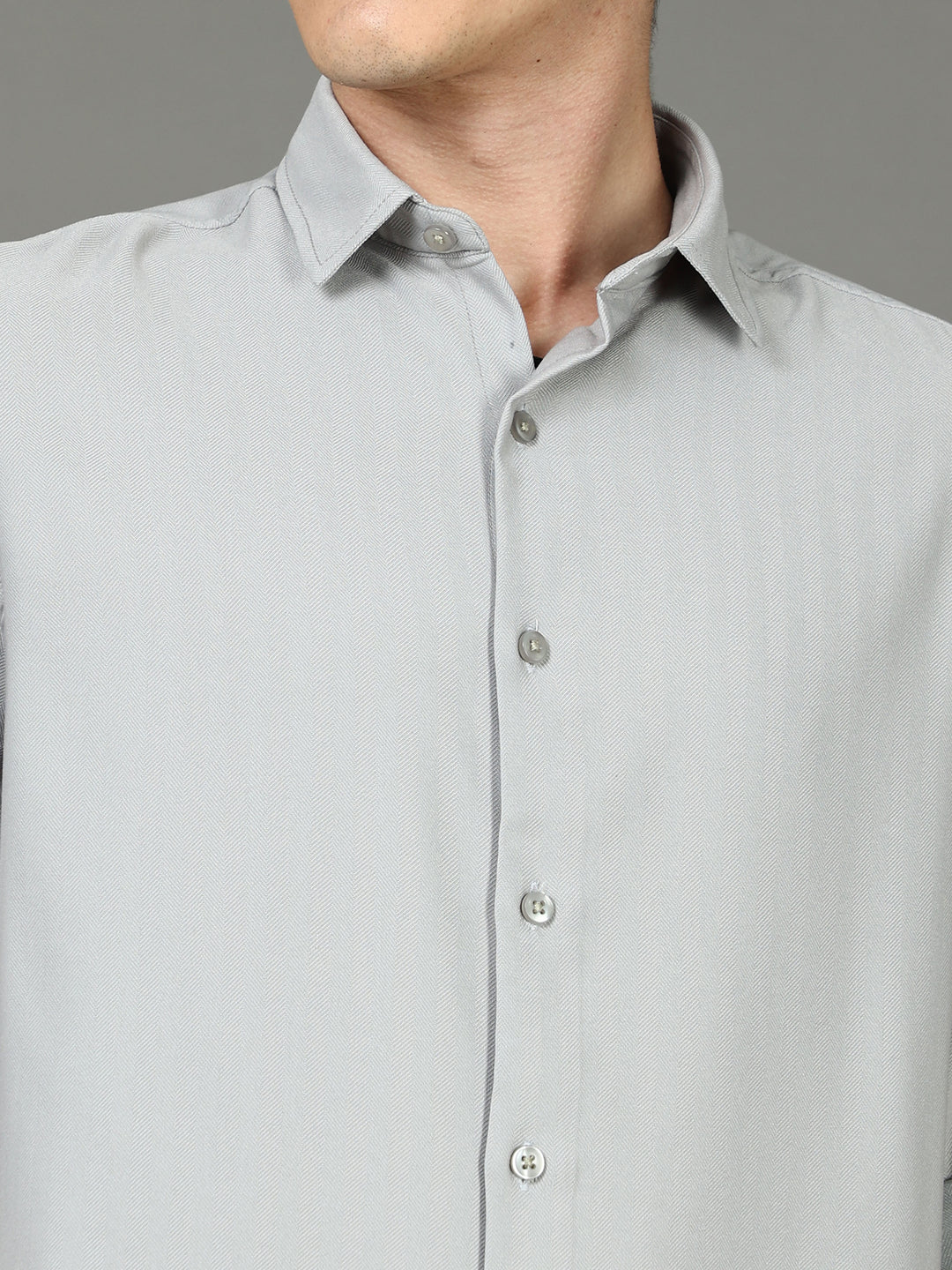 Herringbone Grey Stretch Shirt Solid Shirt Bushirt