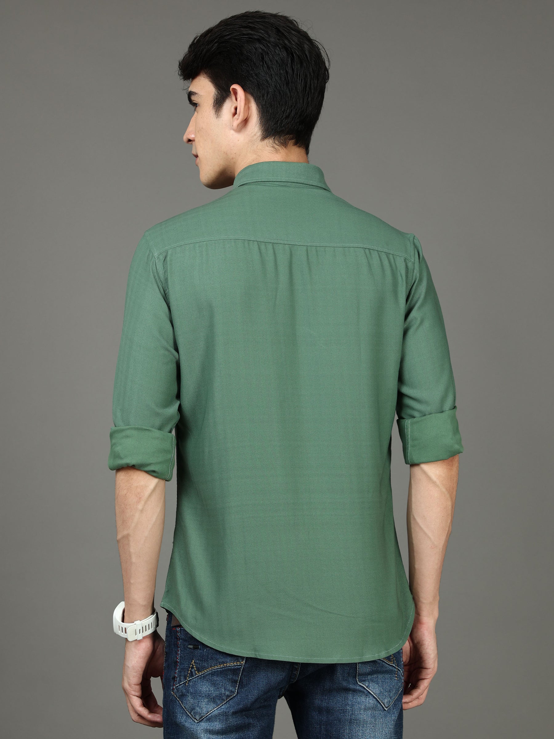Herringbone Pine Stretch Shirt Solid Shirt Bushirt
