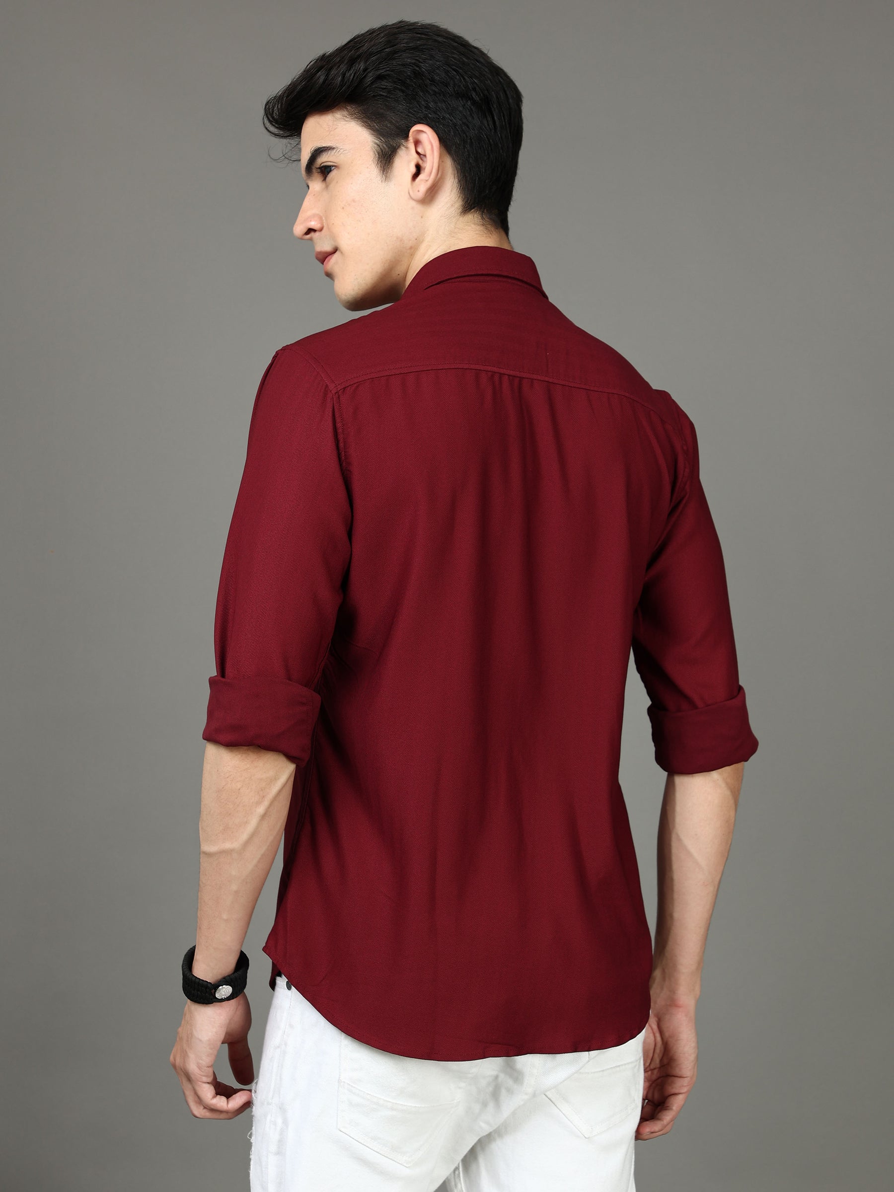 Herringbone Maroon Stretch Shirt Solid Shirt Bushirt