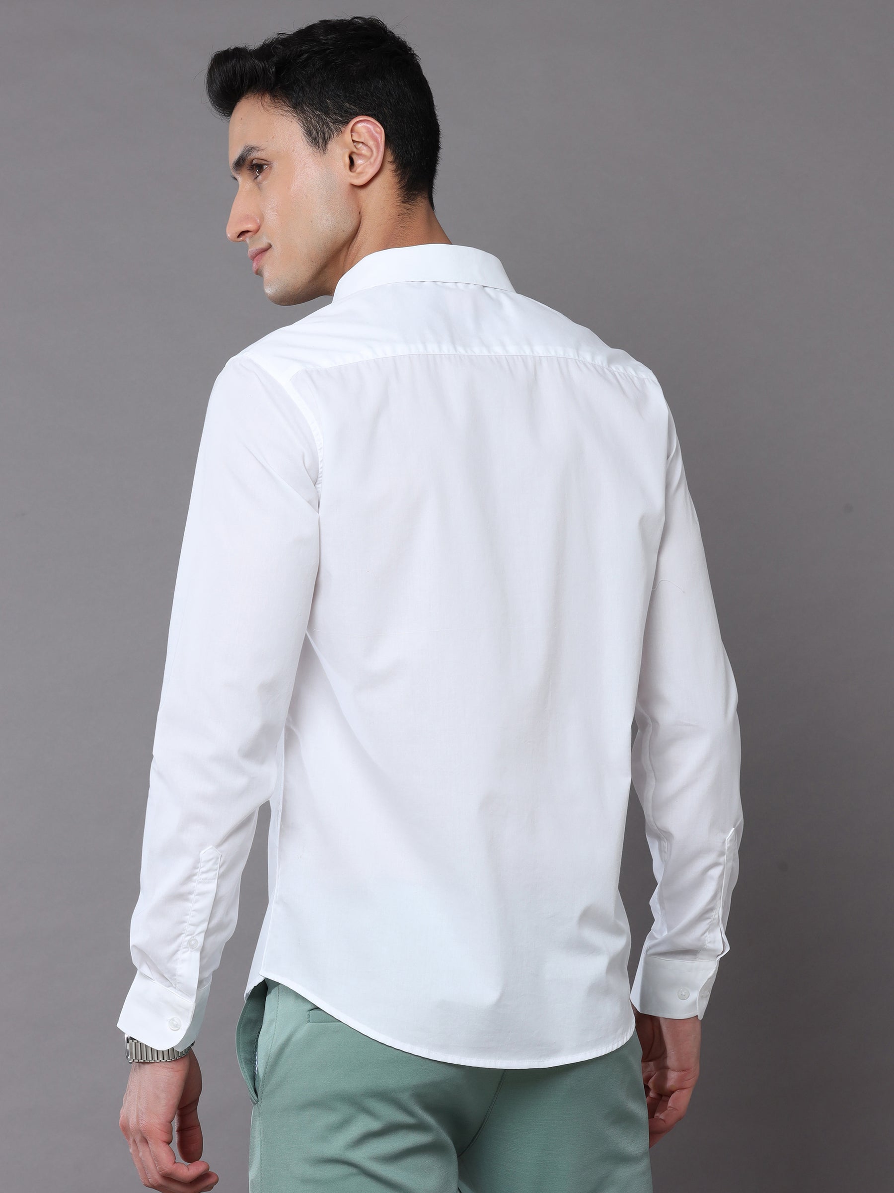 White Solid Shirt Solid Shirt Bushirt