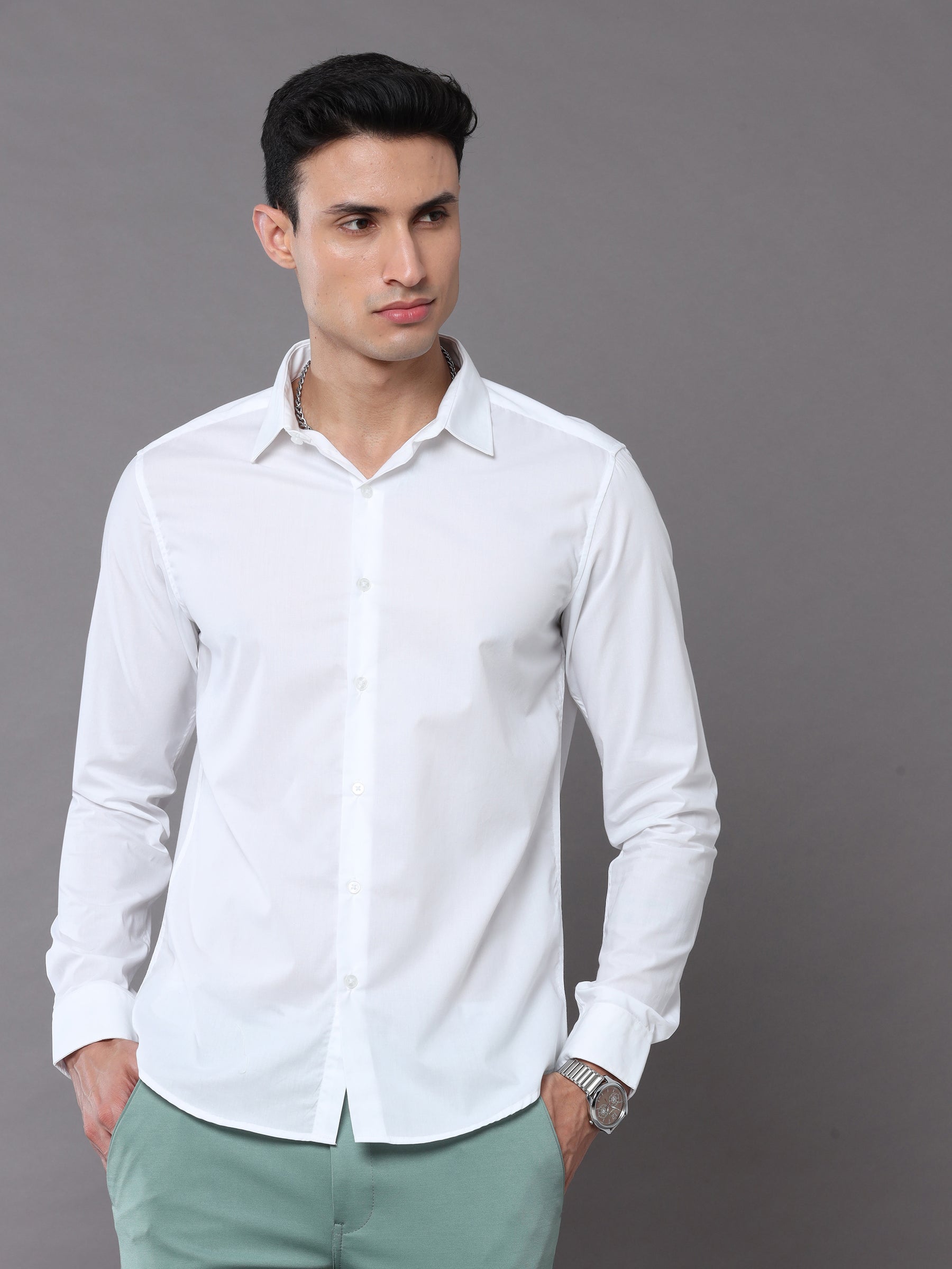 White Solid Shirt Solid Shirt Bushirt