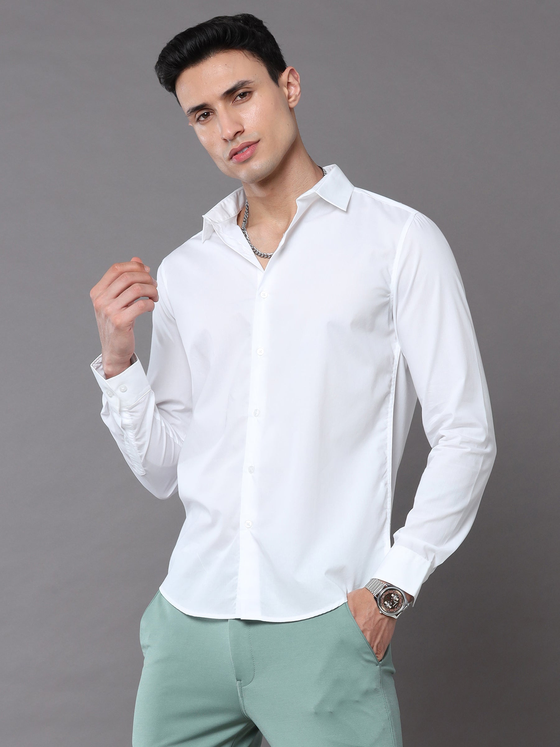 White Solid Shirt Solid Shirt Bushirt