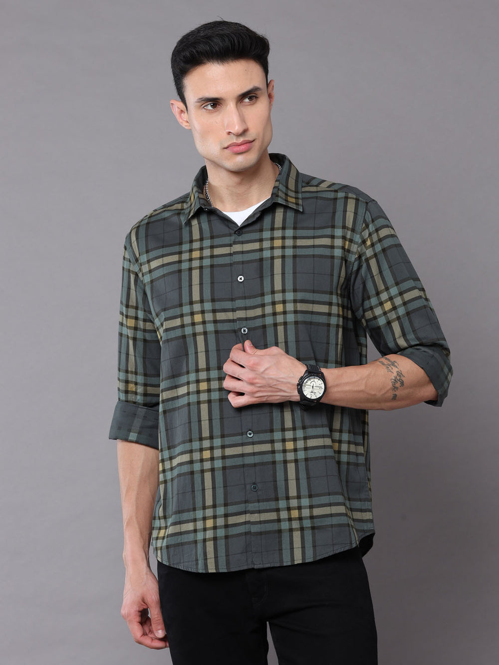 Rifle Green Checks Shirt Checks Shirt Bushirt