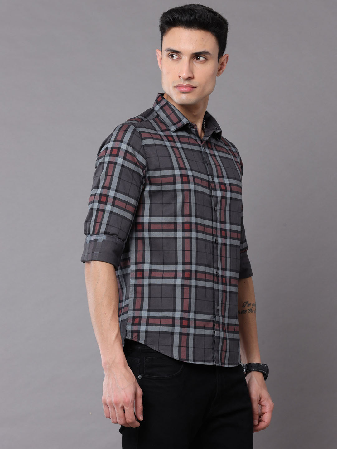 Charcoal Grey Checks Shirt Checks Shirt Bushirt