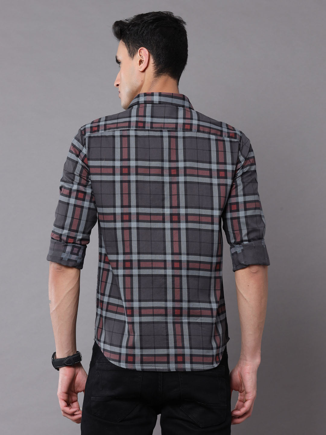 Charcoal Grey Checks Shirt Checks Shirt Bushirt