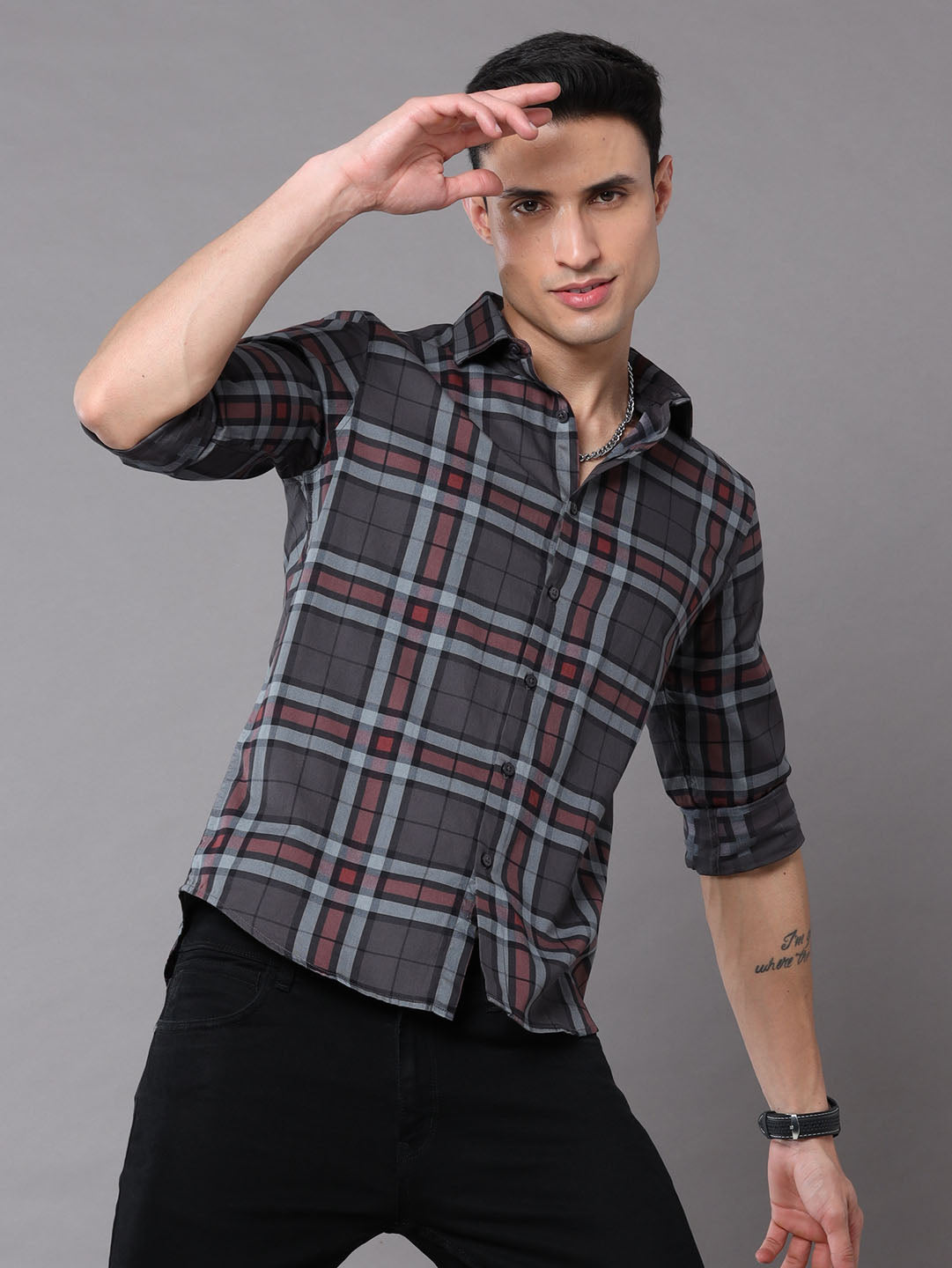 Charcoal Grey Checks Shirt Checks Shirt Bushirt