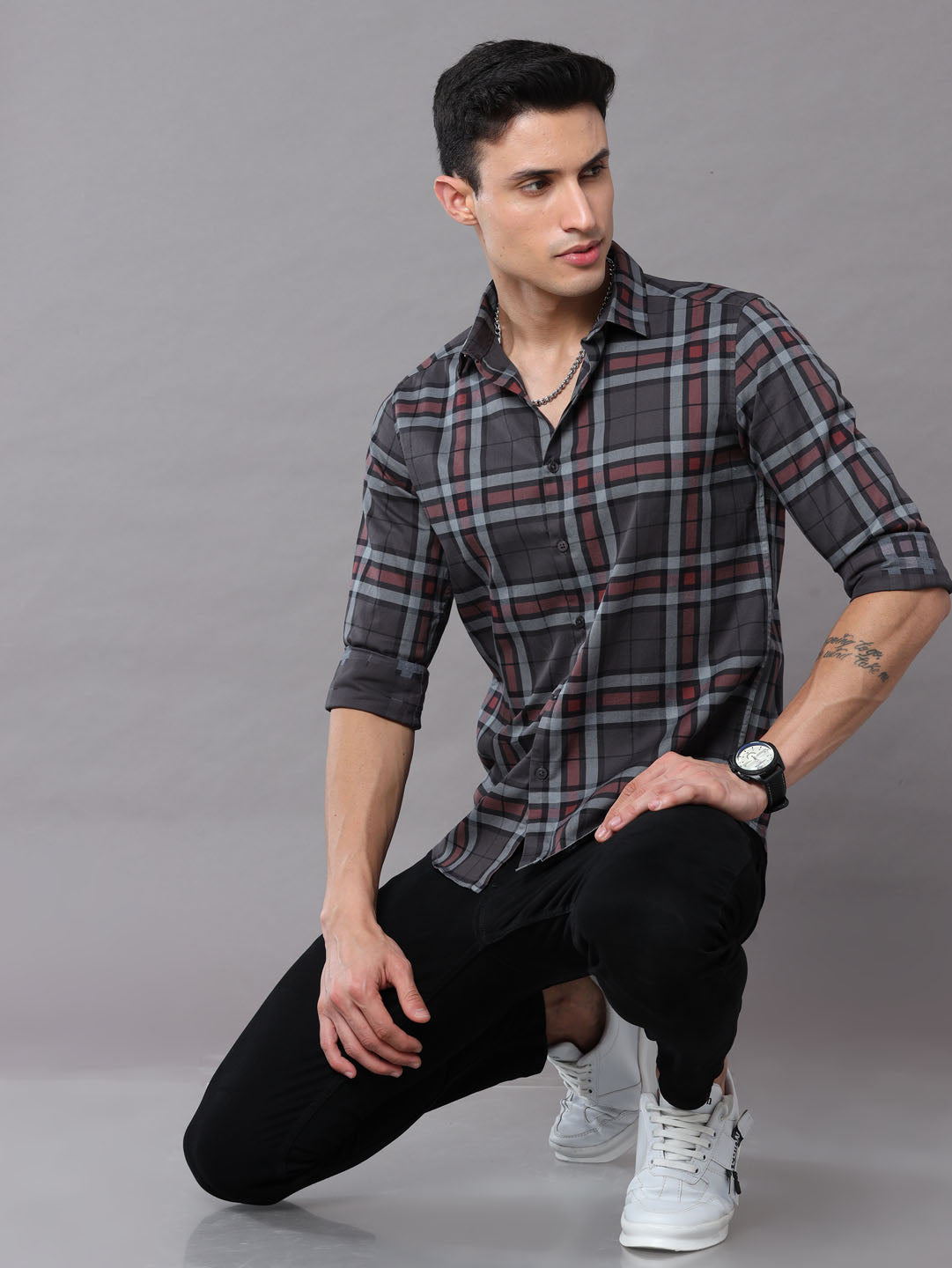 Charcoal Grey Checks Shirt Checks Shirt Bushirt