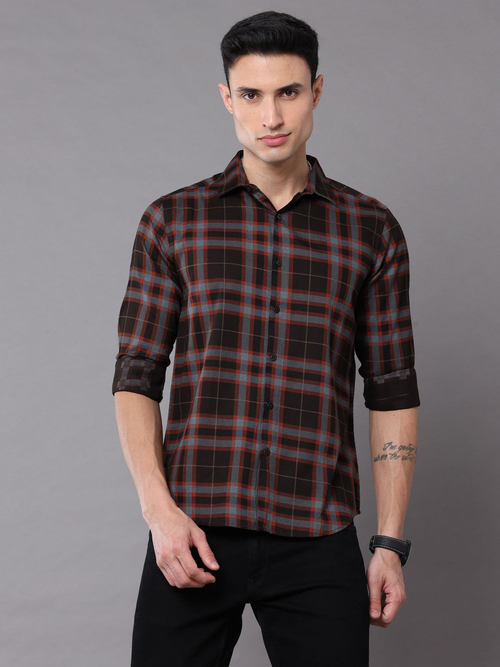 Taupe Checks Shirt Checks Shirt Bushirt