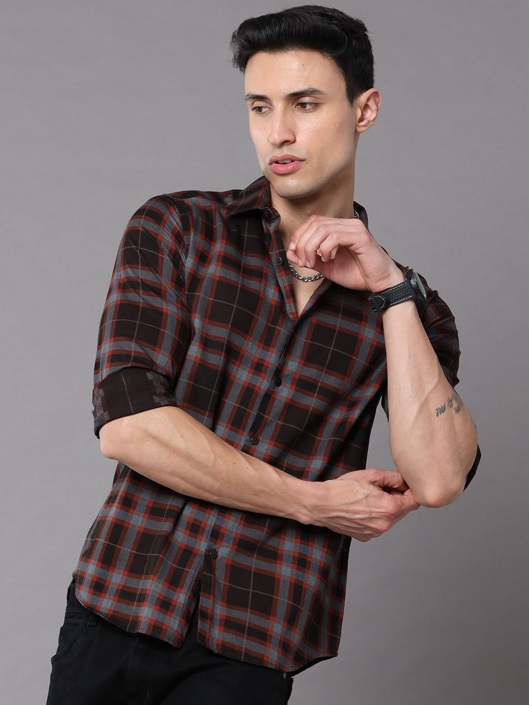 Taupe Checks Shirt Checks Shirt Bushirt