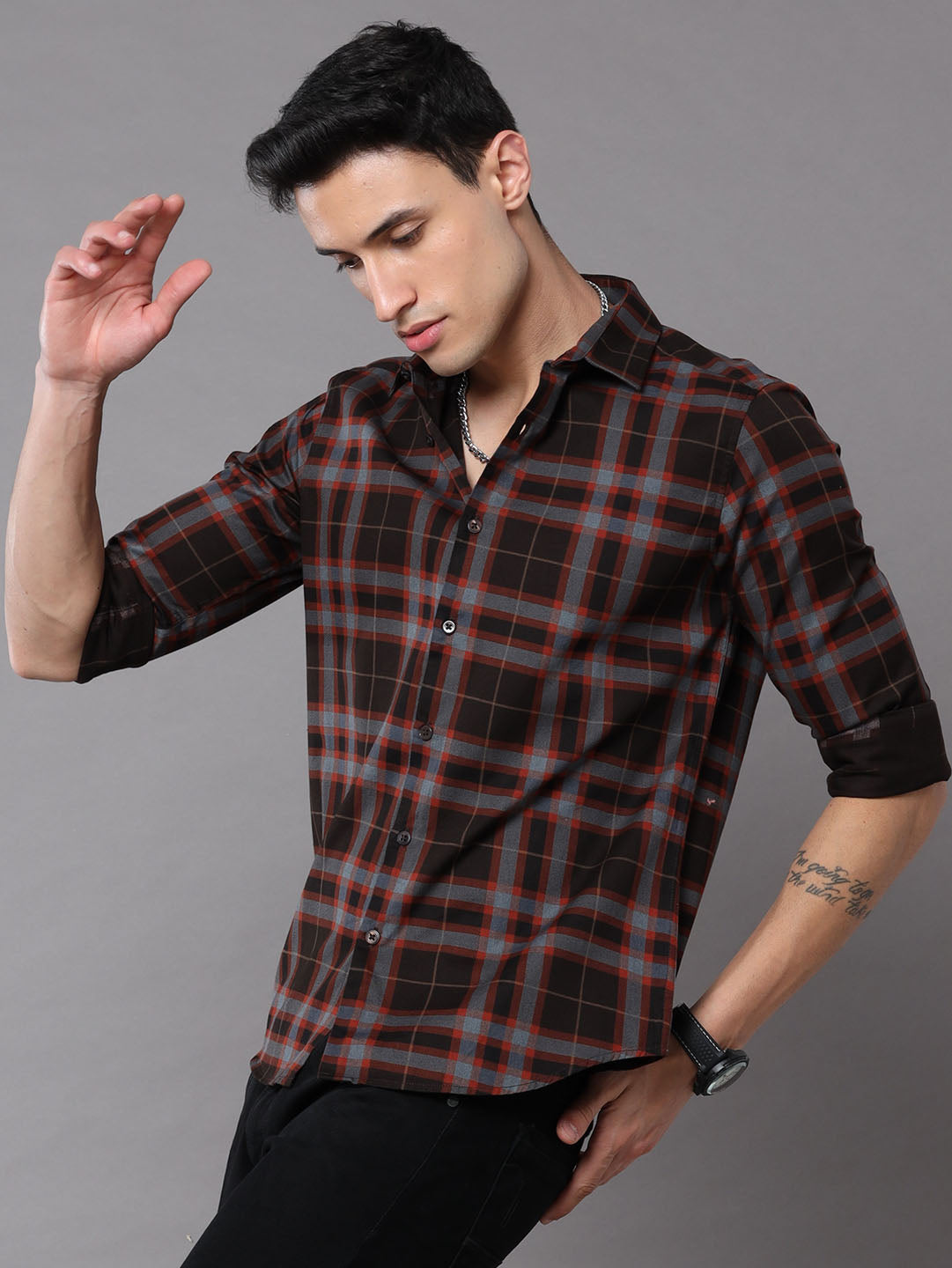 Taupe Checks Shirt Checks Shirt Bushirt