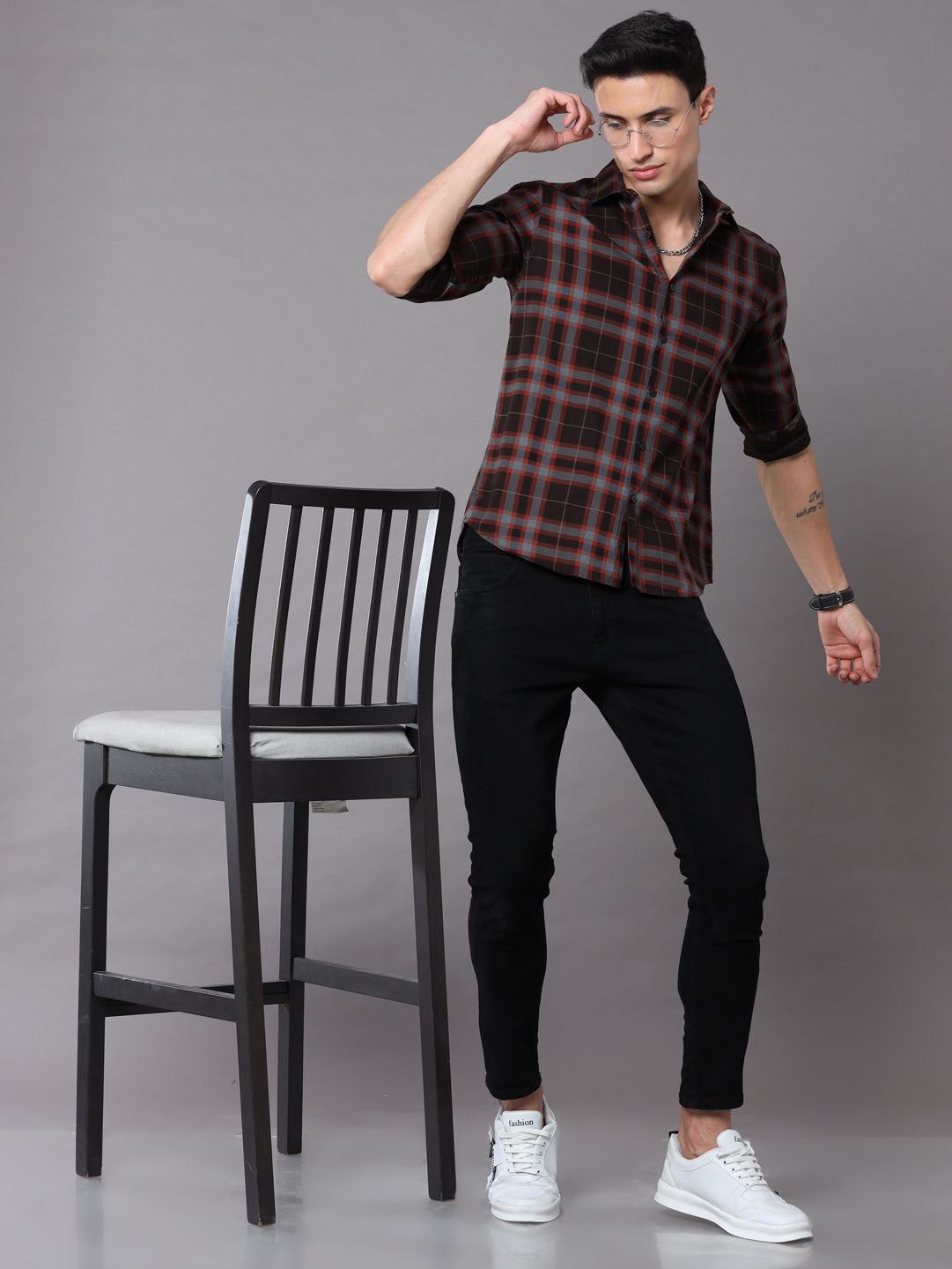 Taupe Checks Shirt Checks Shirt Bushirt
