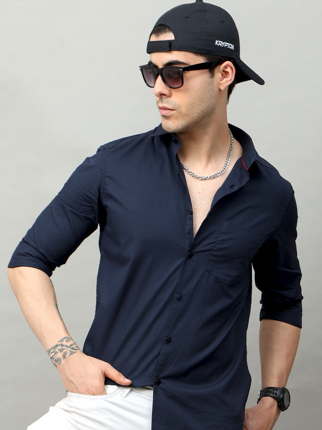 Navy Blue Solid Shirt Solid Shirt Bushirt   