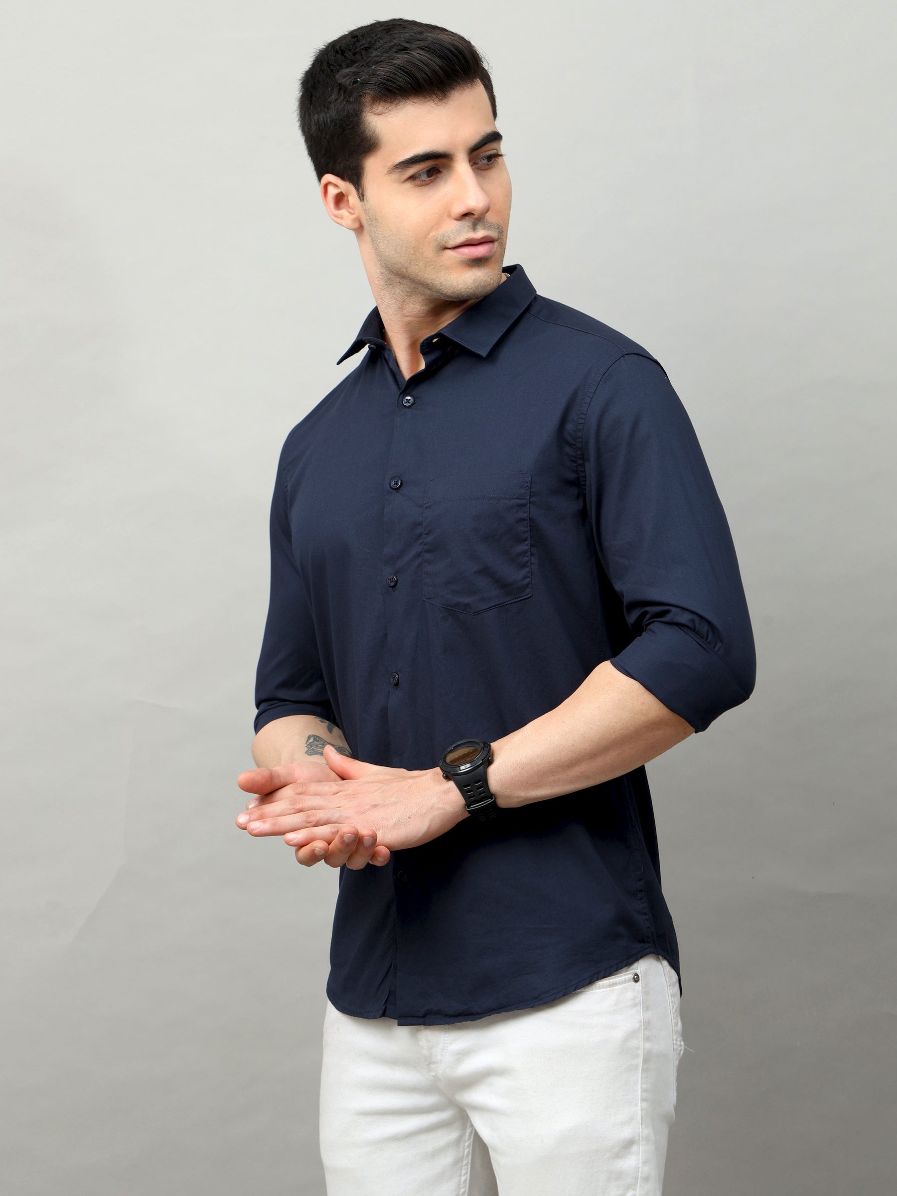 Navy Blue Solid Shirt Solid Shirt Bushirt