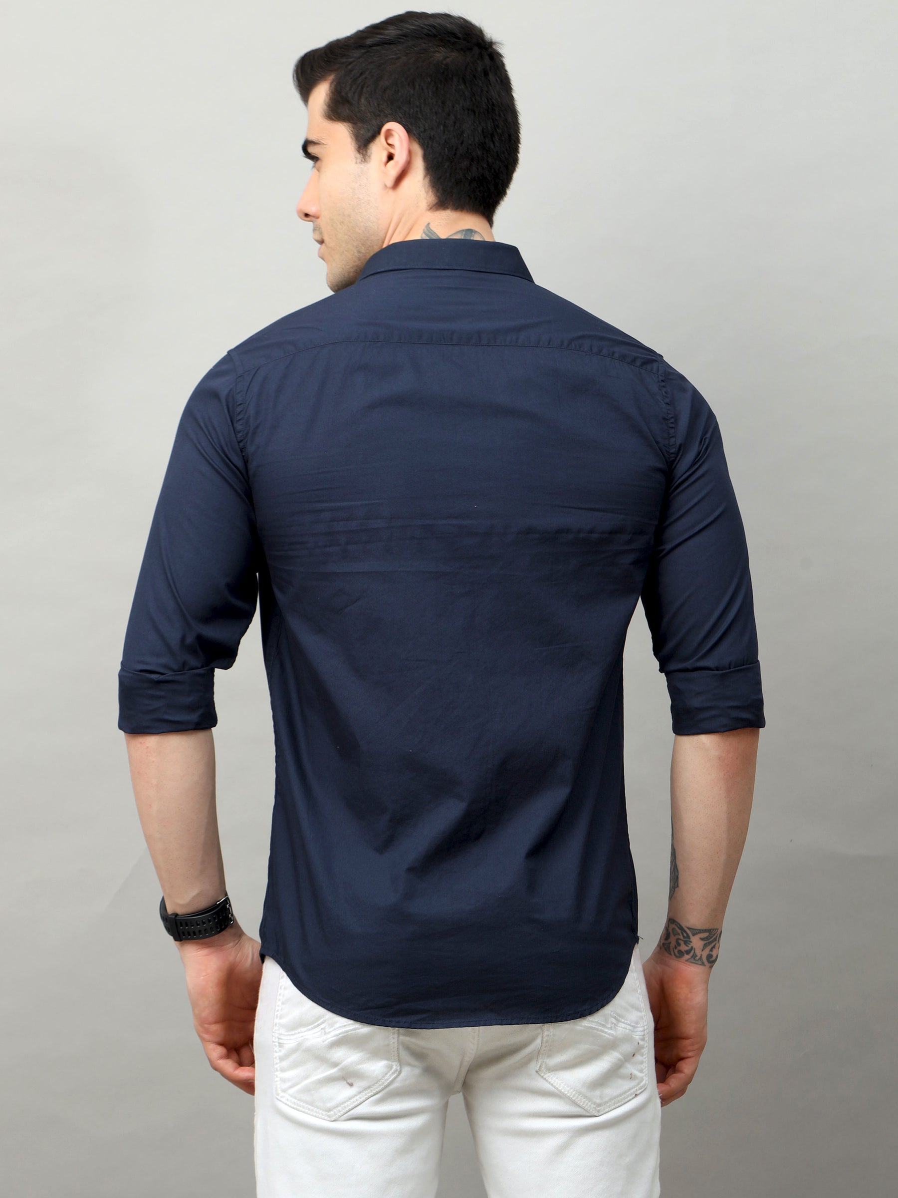 Navy Blue Solid Shirt Solid Shirt Bushirt