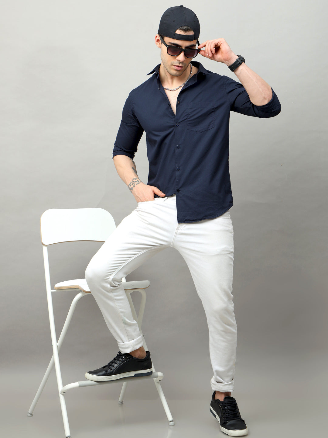 Navy Blue Solid Shirt Solid Shirt Bushirt