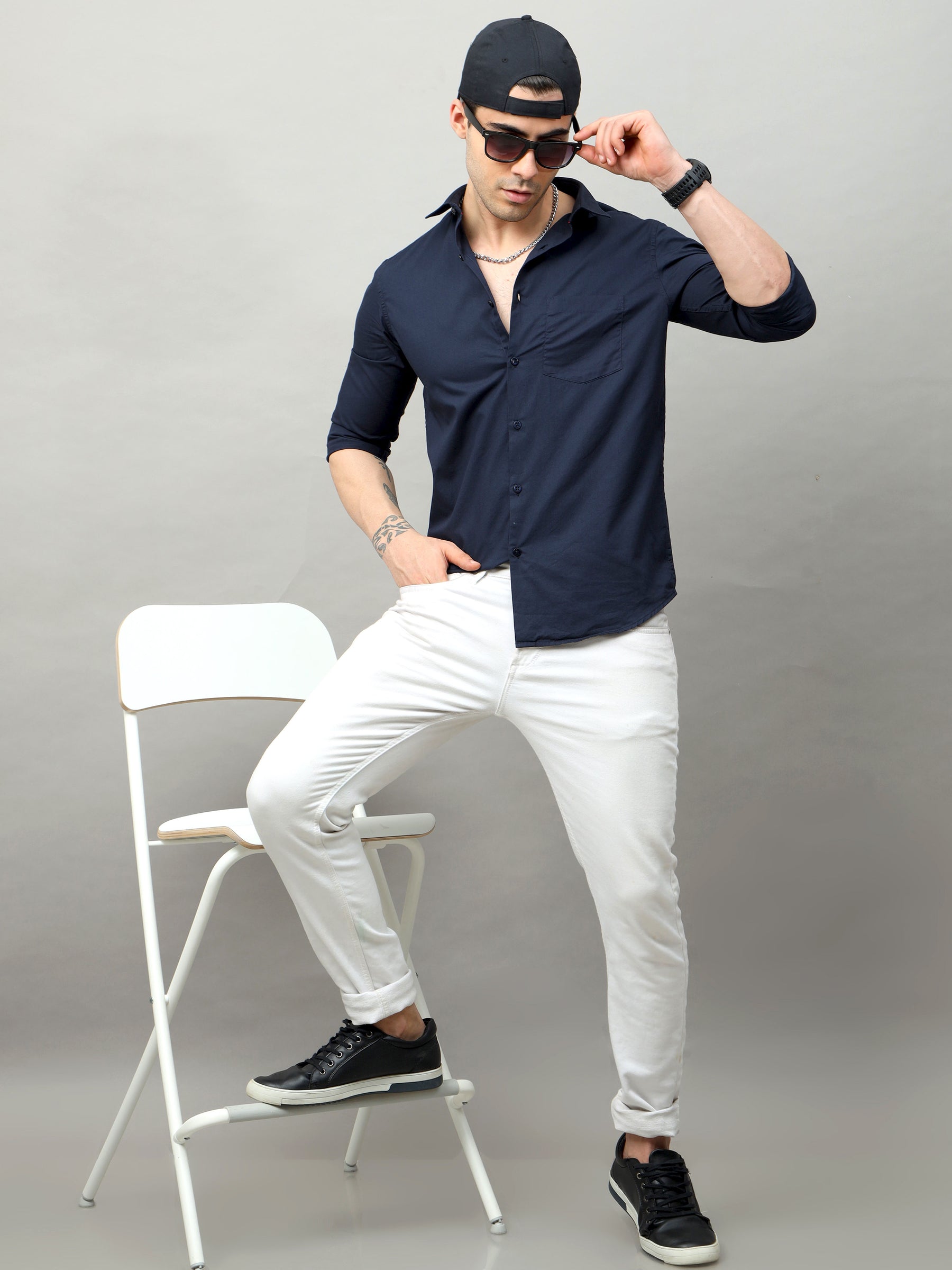 Navy Blue Solid Shirt Solid Shirt Bushirt
