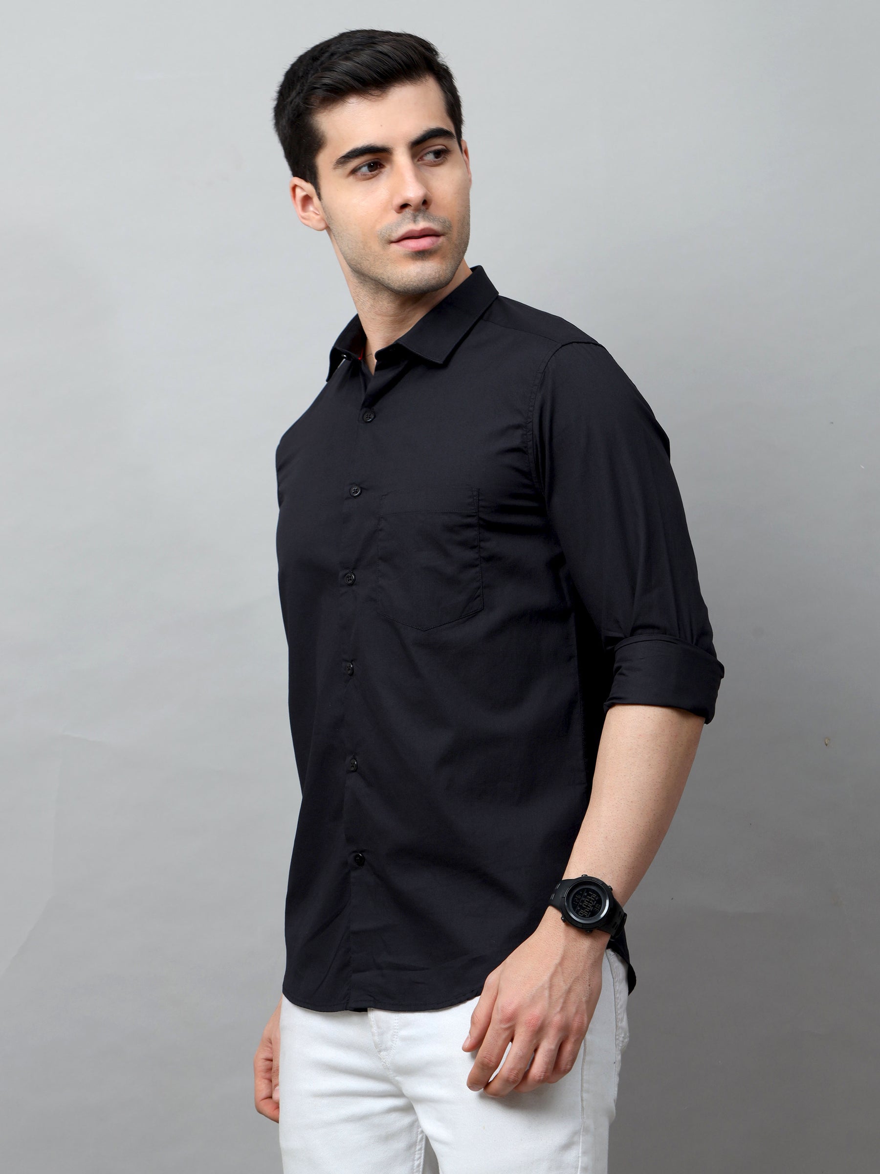 Black Solid Shirt Solid Shirt Bushirt