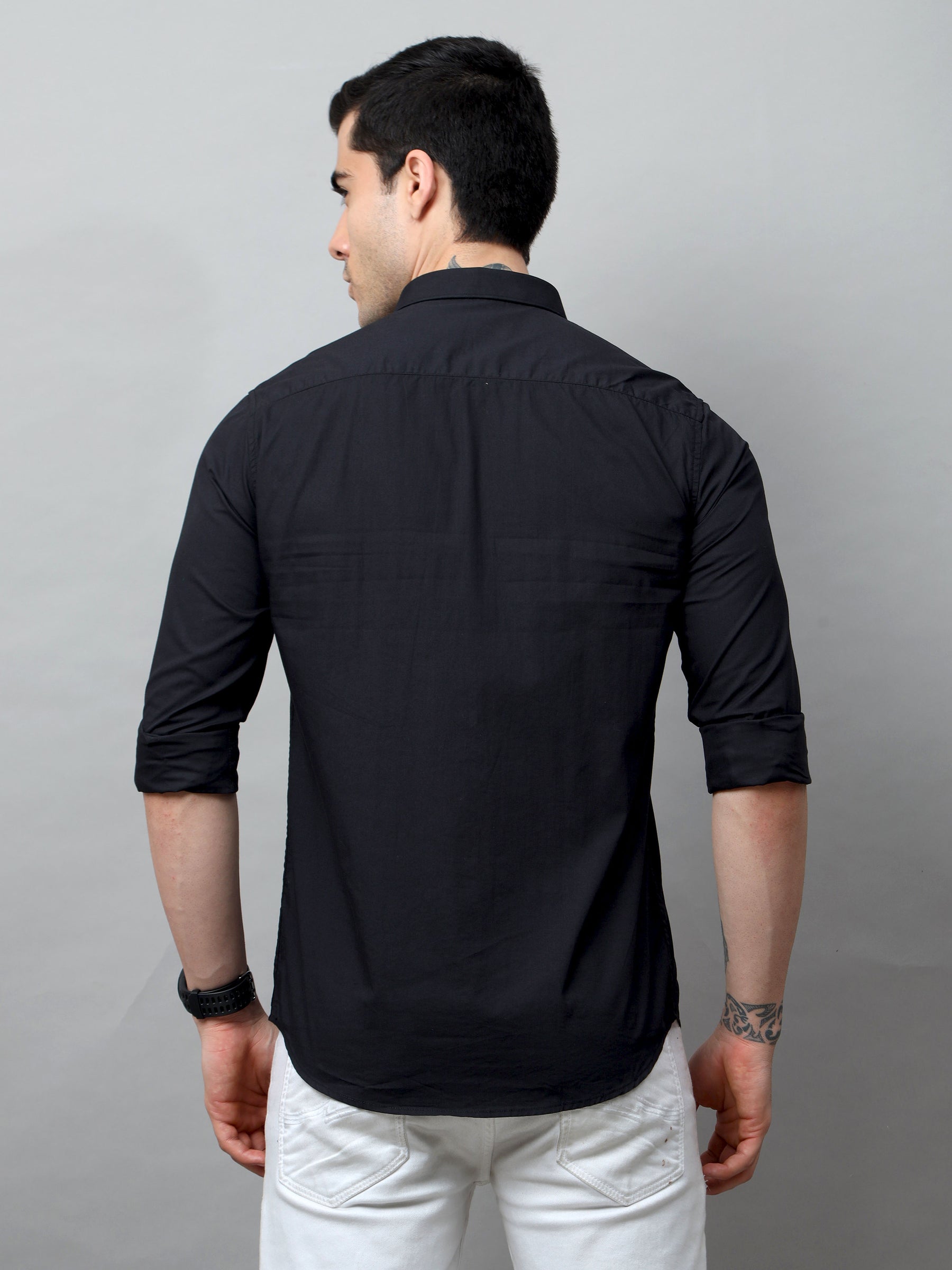Black Solid Shirt Solid Shirt Bushirt