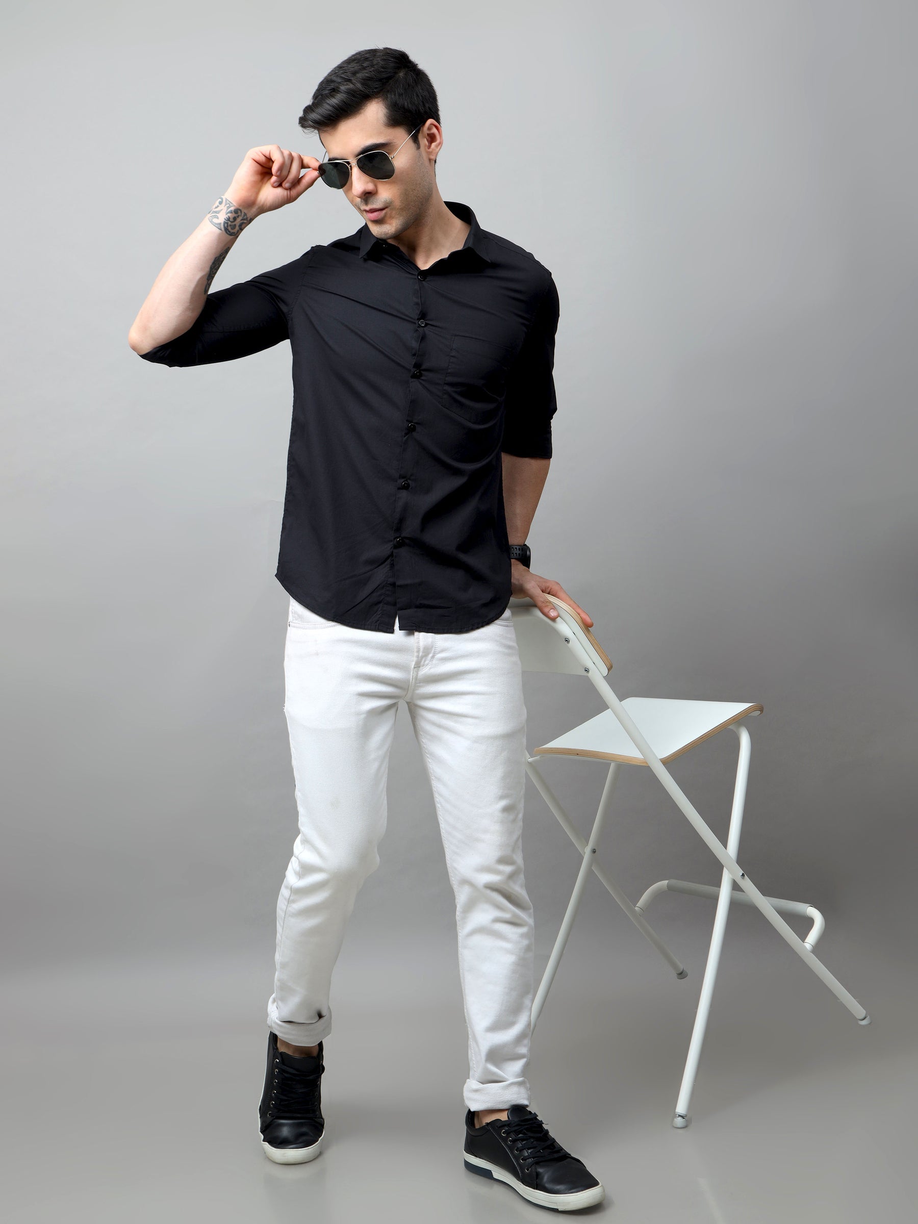 Black Solid Shirt Solid Shirt Bushirt