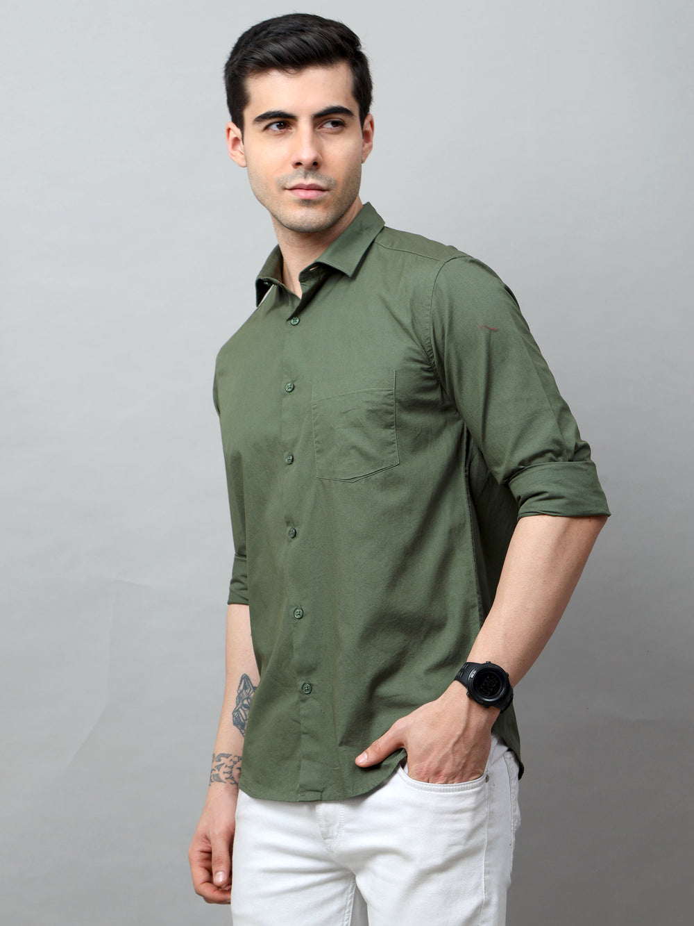 Pine Green Solid Shirt Solid Shirt Bushirt   