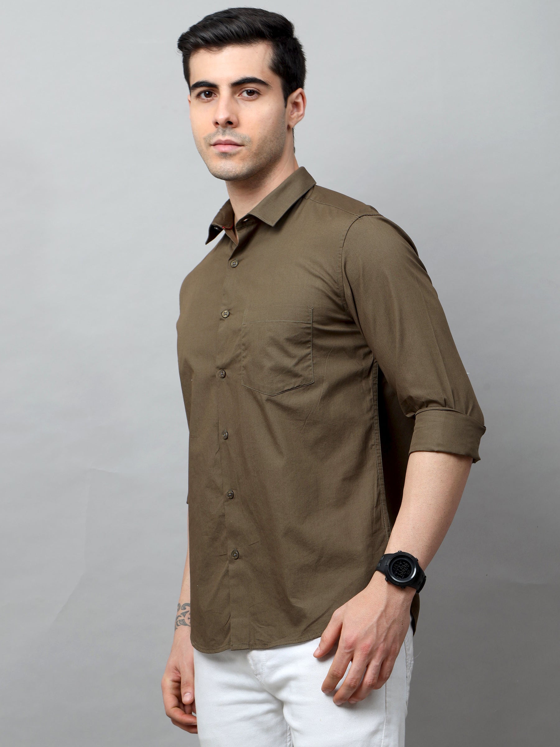 Moss Green Solid Shirt Solid Shirt Bushirt