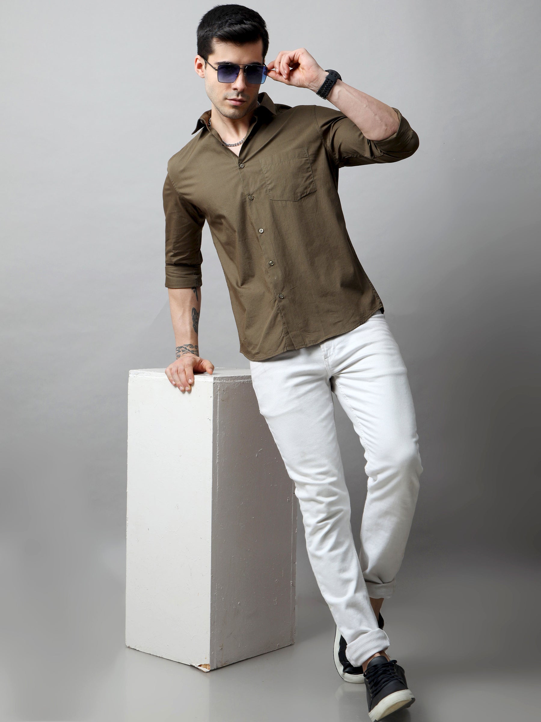 Moss Green Solid Shirt Solid Shirt Bushirt