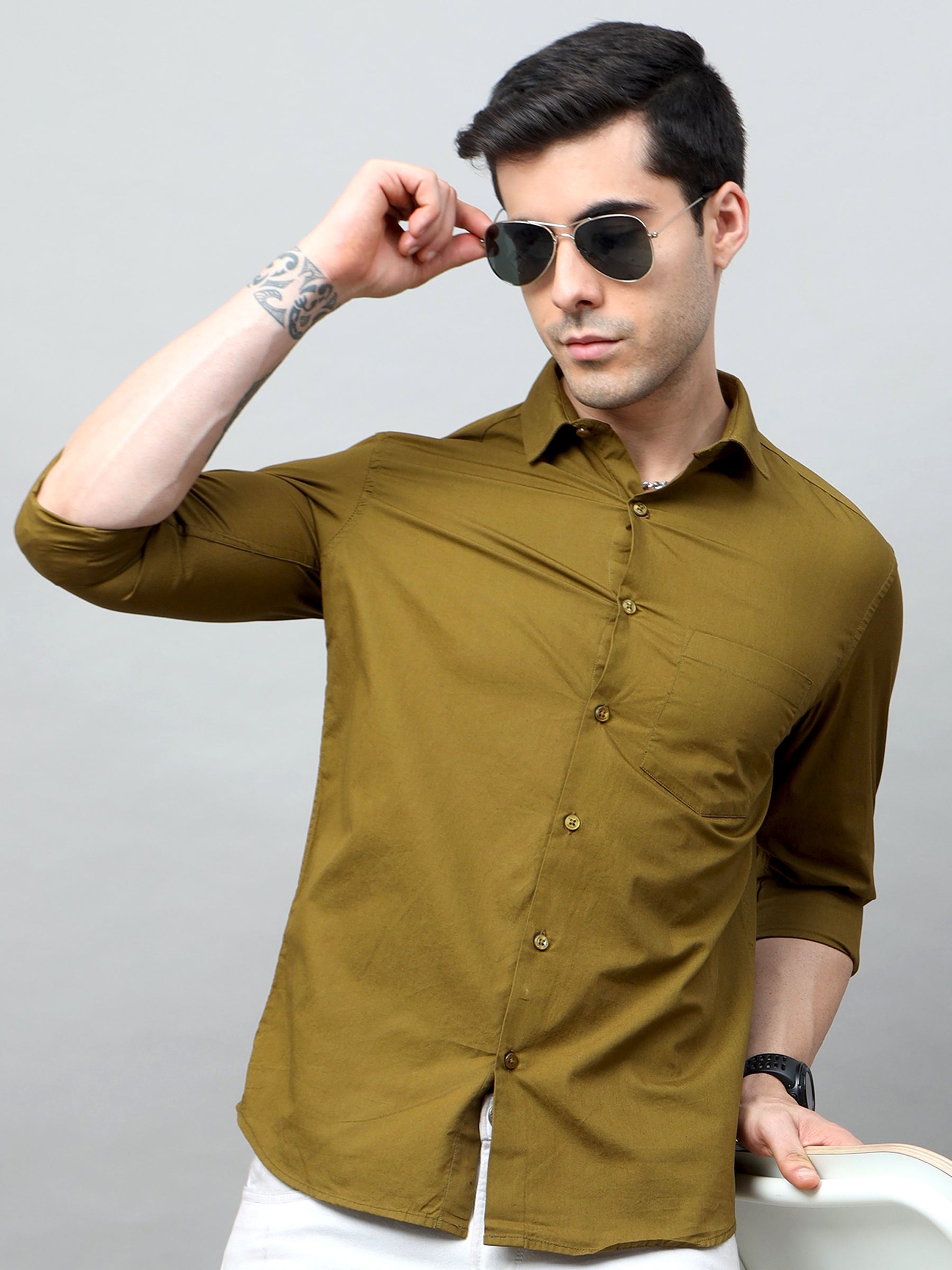 Fern Green Solid Shirt Solid Shirt Bushirt