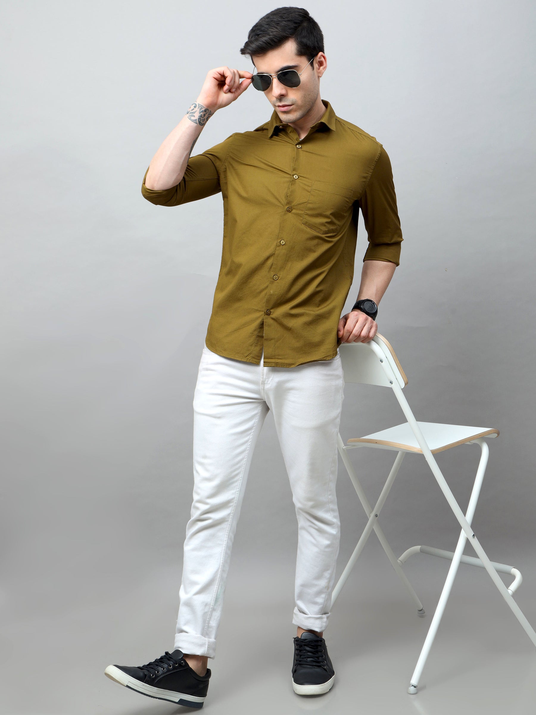 Fern Green Solid Shirt Solid Shirt Bushirt