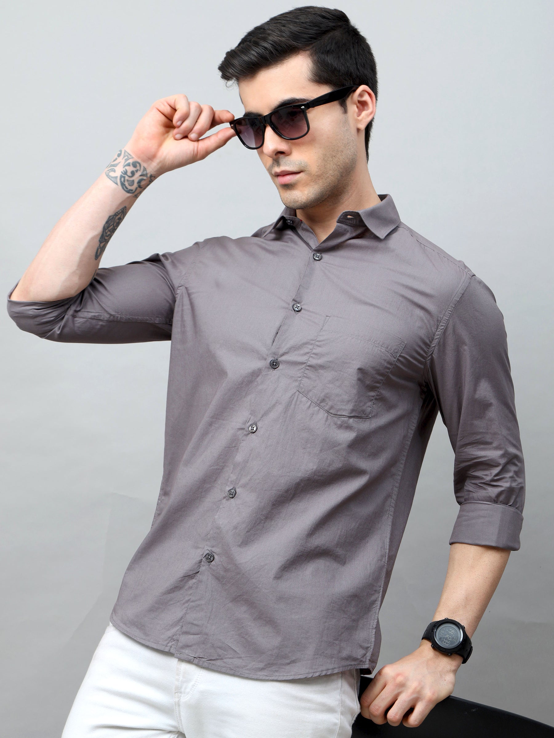 Fog Grey Solid Shirt Solid Shirt Bushirt