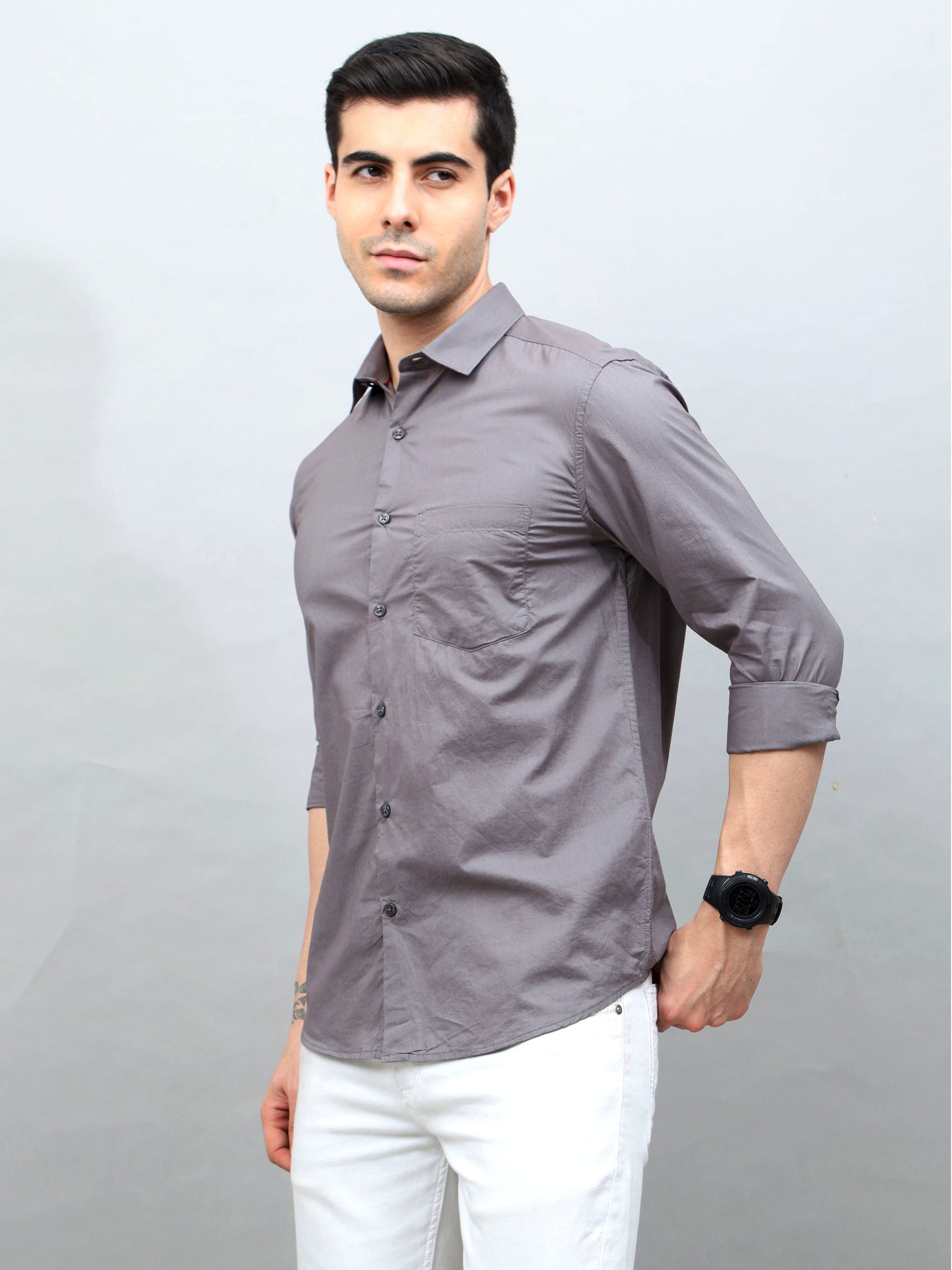 Fog Grey Solid Shirt Solid Shirt Bushirt